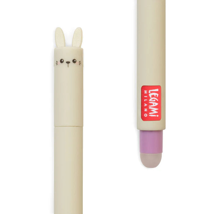 Legami - Erasable Gel Pen Ball on the End to Remove Ink Without Consuming the Paper - Ink Purple Thermosensitive Tip Diameter 07 Mm - Bunny Theme