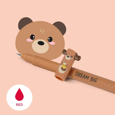 Legami - Erasable Gel Pen Ball on the End to Remove Ink Without Consuming the Paper - Red Thermal Sensitive Ink Tip Diameter 0.7 Mm - Teddy Bear