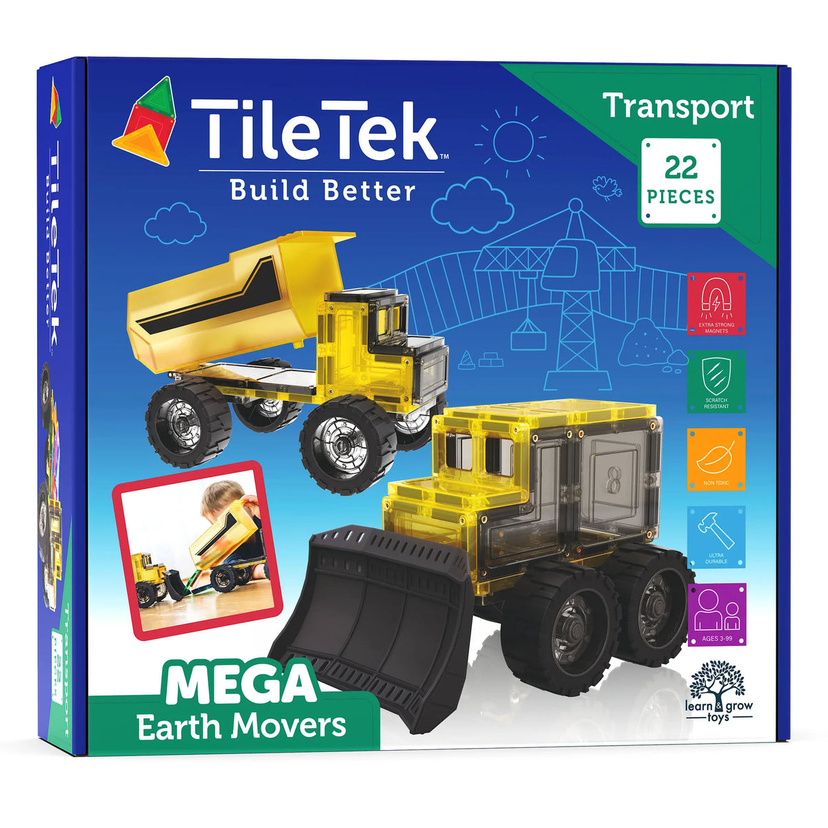 TILE TEK BUILD BETTER TRANSPORT 22 PIECES MEGA EARTH MOVERS