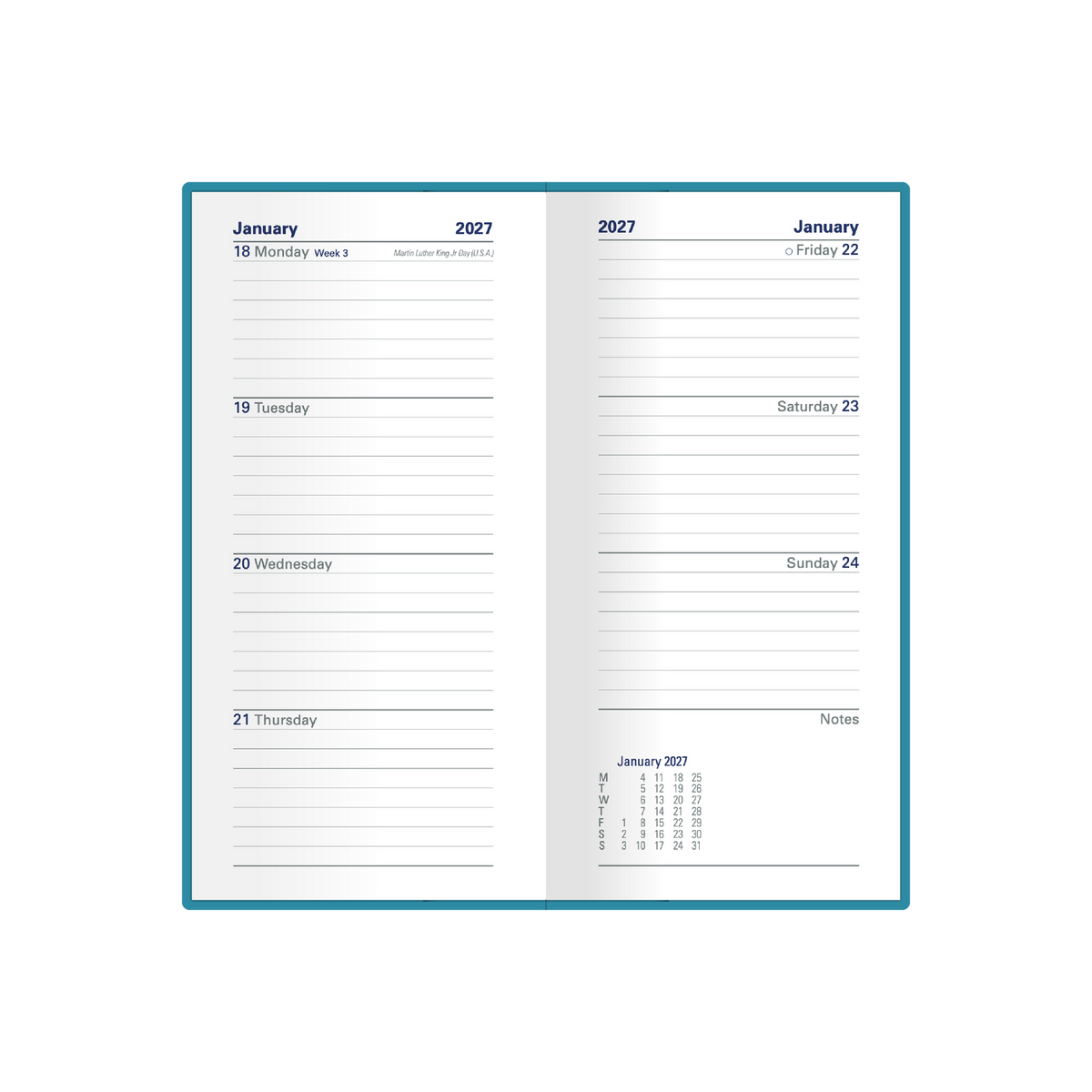 DIARY 2027 COLLINS BELMONT B6/7 377P.V53 PVC SLIM WTV PORT TEAL