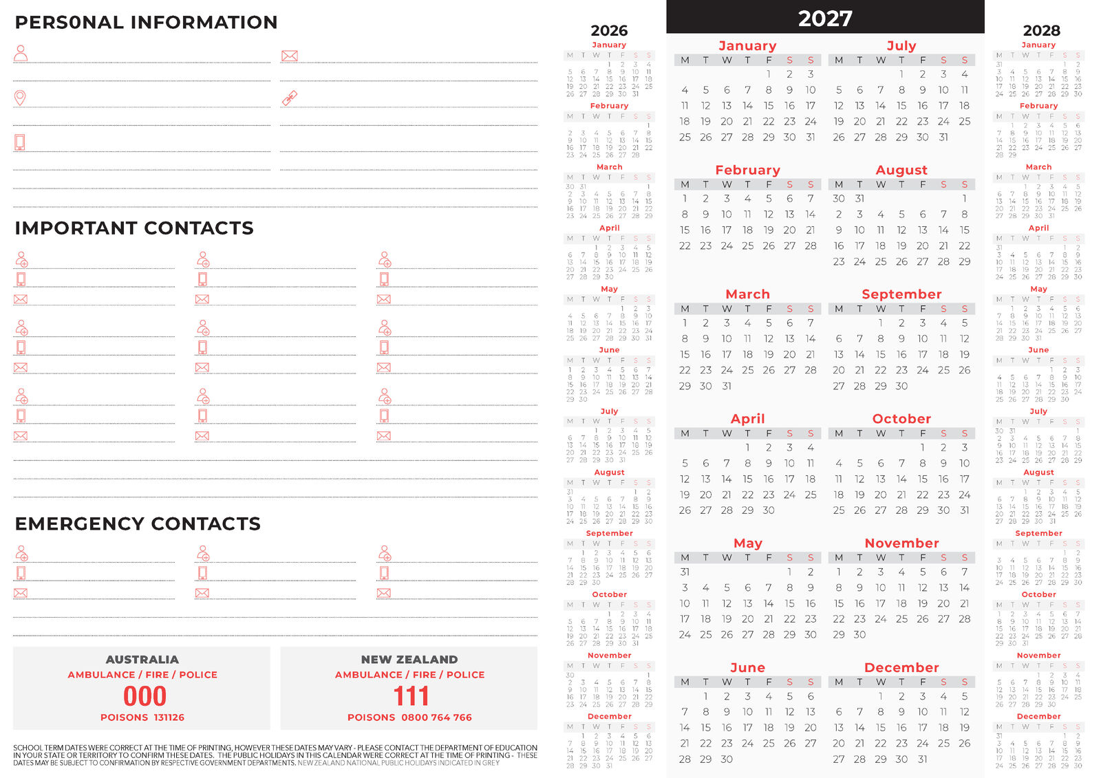 2027 EVERYDAY PLANNER A4 MONTH TO VIEW 279 X 210MM