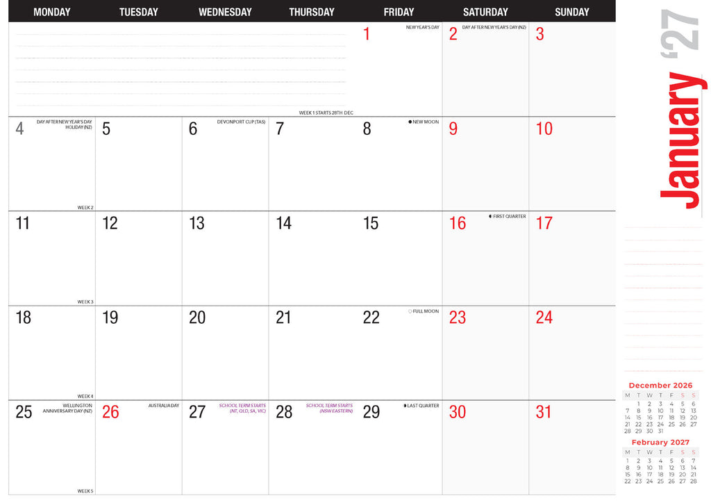 2027 EVERYDAY PLANNER A4 MONTH TO VIEW 279 X 210MM