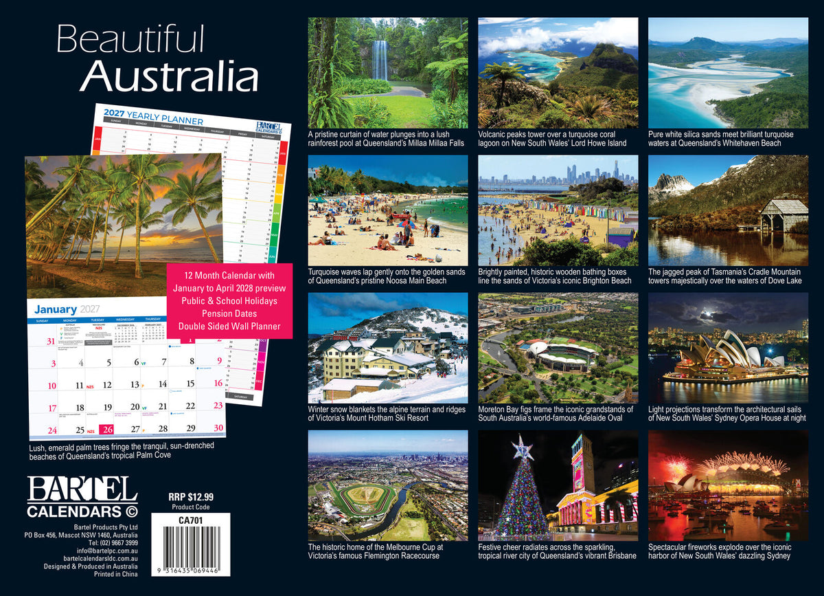 2027 Calendar Bartel Prestige Beautiful Australia Horizontal Wall, CA701