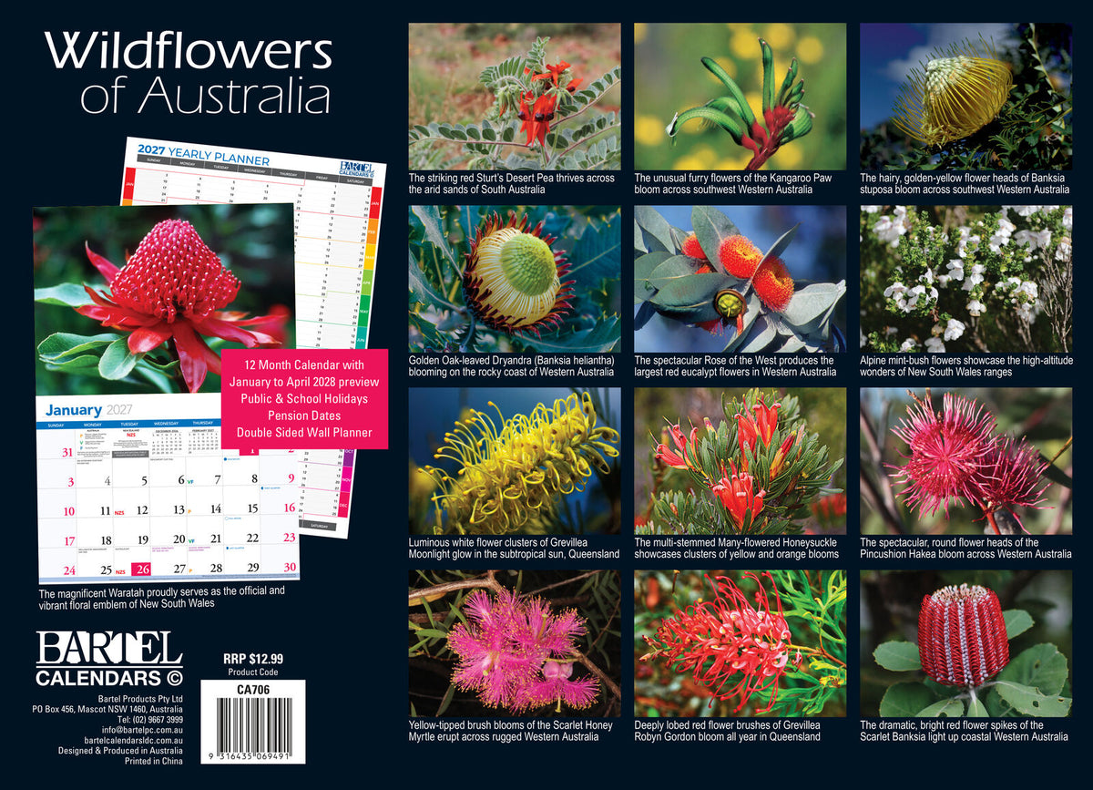 2027 Calendar Bartel Prestige Wildflowers of Australia Horizontal Wall, CA706