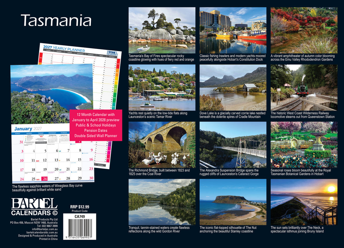 2027 Calendar Bartel Prestige Tasmania Horizontal Wall, CA749