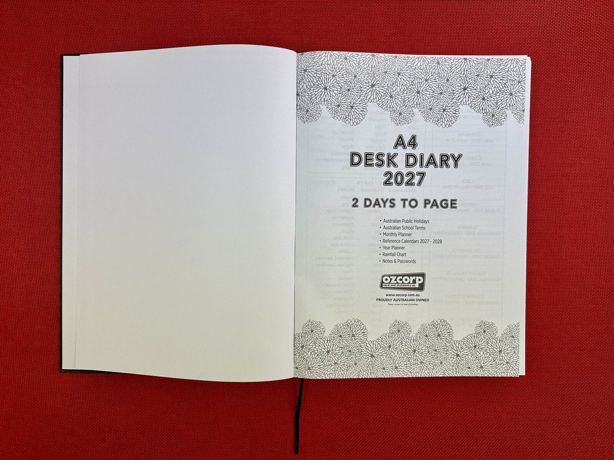 2027 Diary OzCorp Contempo A4 2 Days to a Page Casebound Black