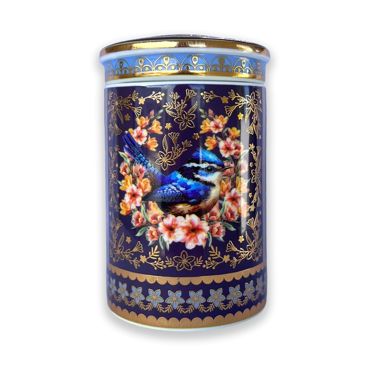 LISA POLLOCK CERAMIC TEA CANISTER - BLUE WRENS