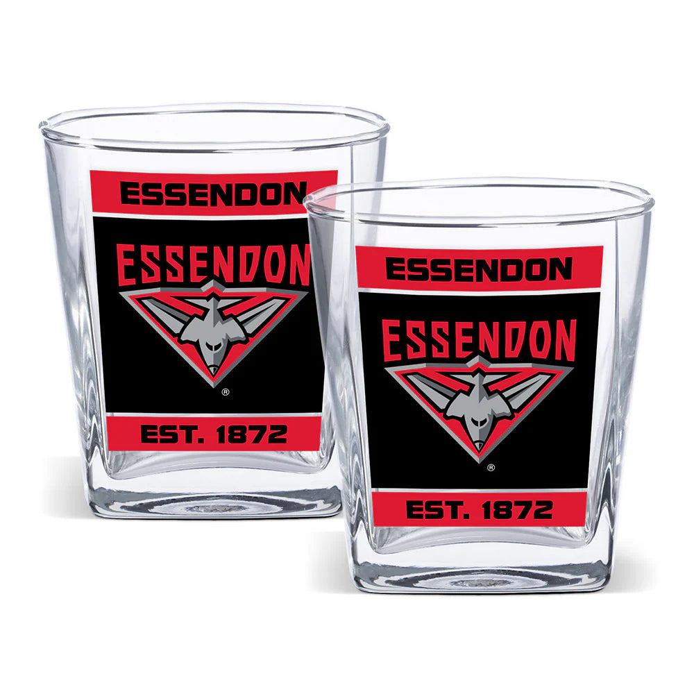 Essendon Bombers AFL Set of 2 Spirit Glasses 250ml Glass Logo Design