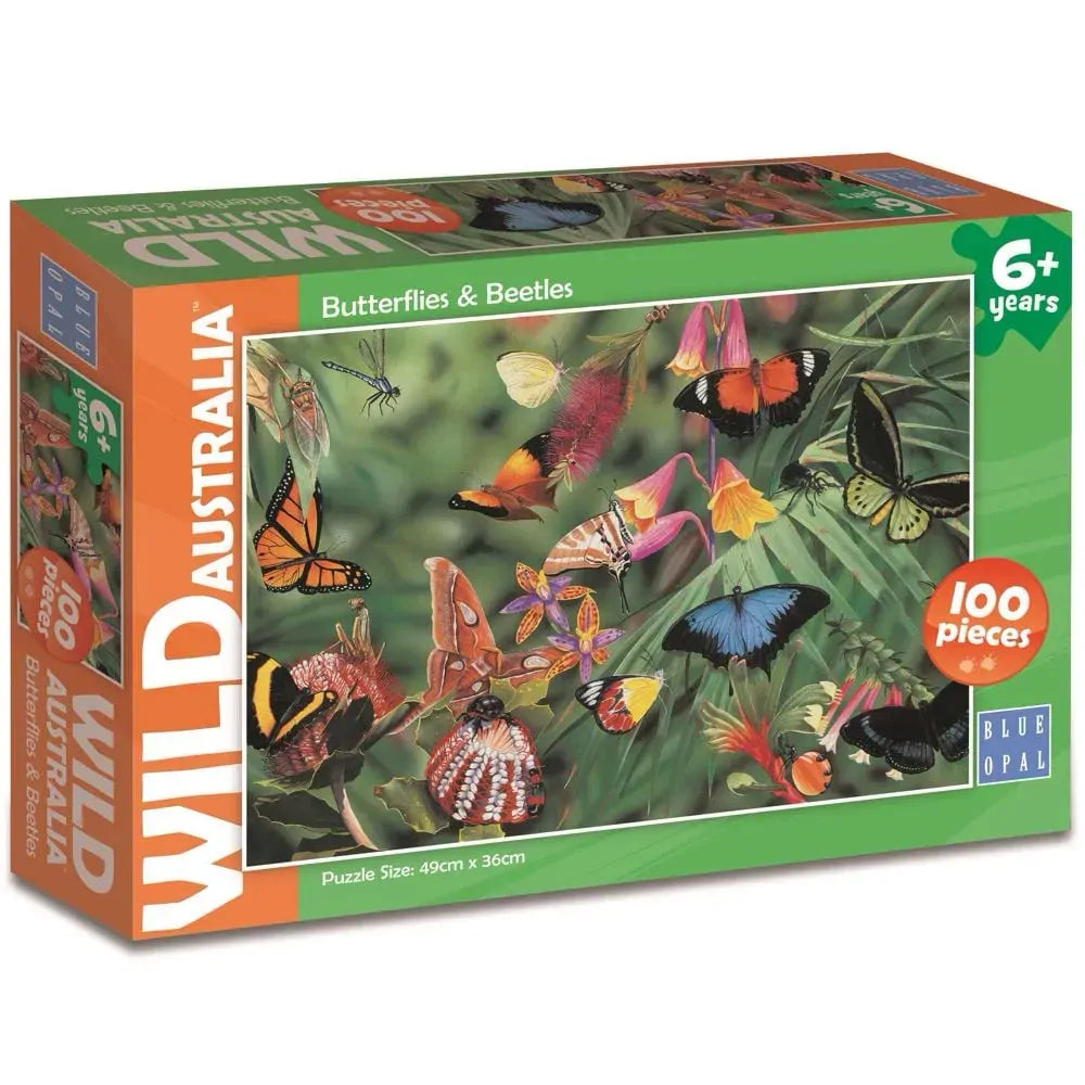 BLUE OPAL WILD AUSTRALIA BUTTERFLIES & BEETLES 100 PIECES