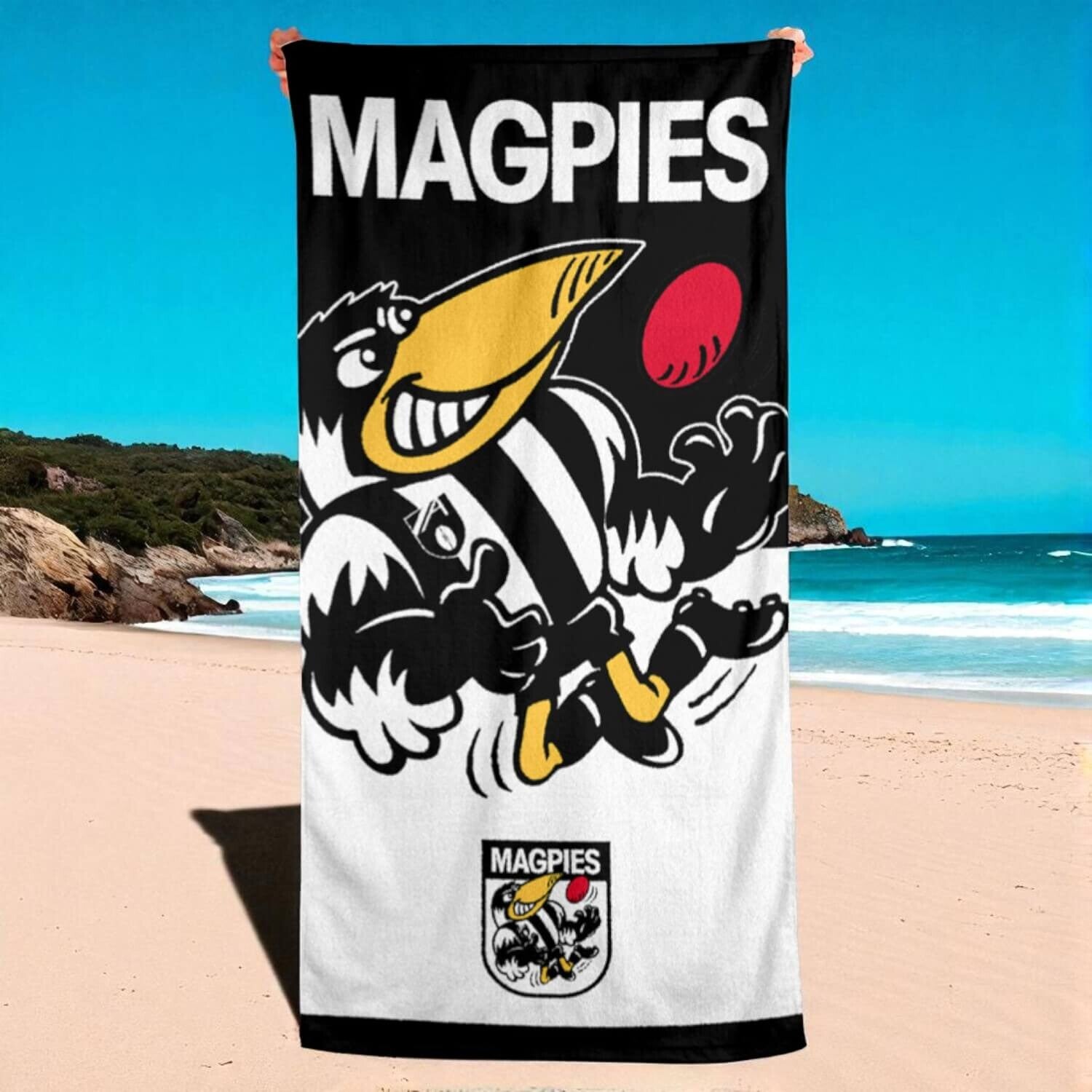 COLLINGWOOD MAGPIES JUMBO BEACH TOWEL W 90CM X H170CM