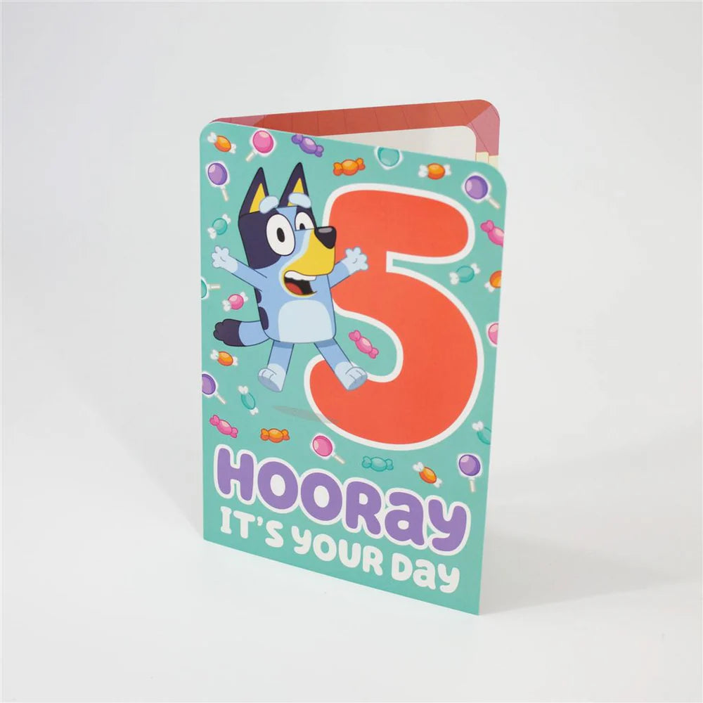AGE 5 GEN BLUEY LOLLIES GREETING CARD