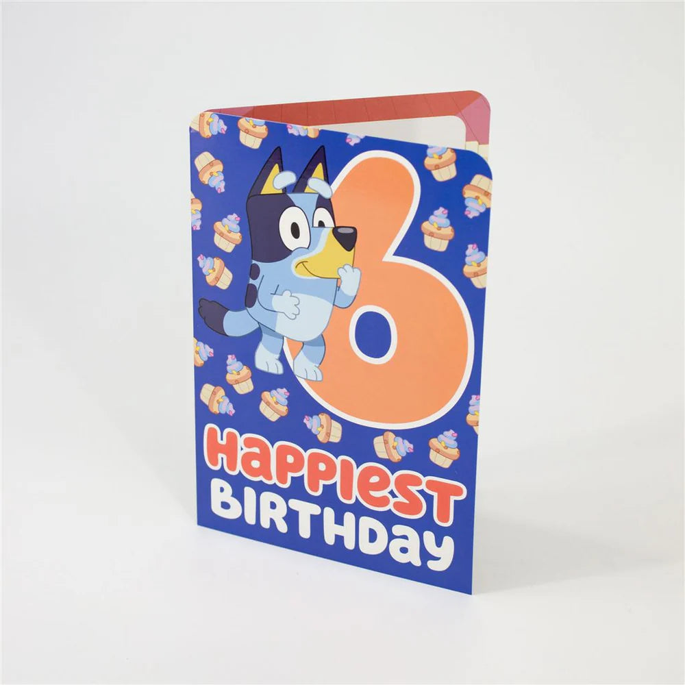 AGE 6 BOY BLUEY CUPCAKES ON BLUE GREETING CARD