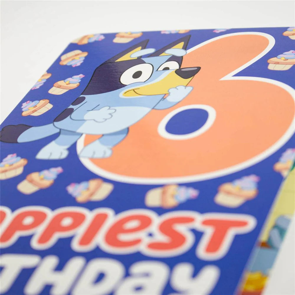AGE 6 BOY BLUEY CUPCAKES ON BLUE GREETING CARD