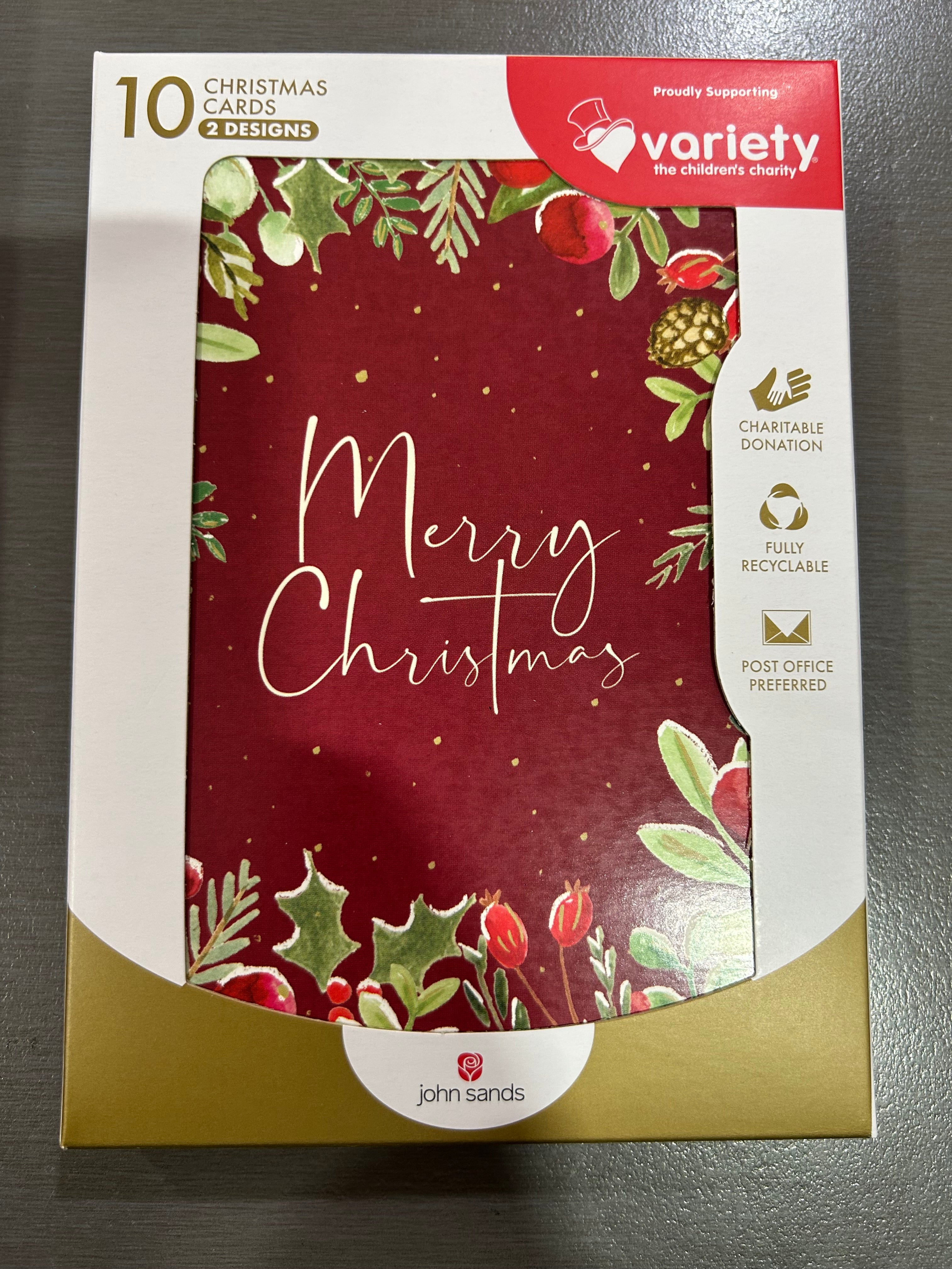 MERRY CHRISTMAS CHARITY CARDS 10 PACK 2 DESIGNS