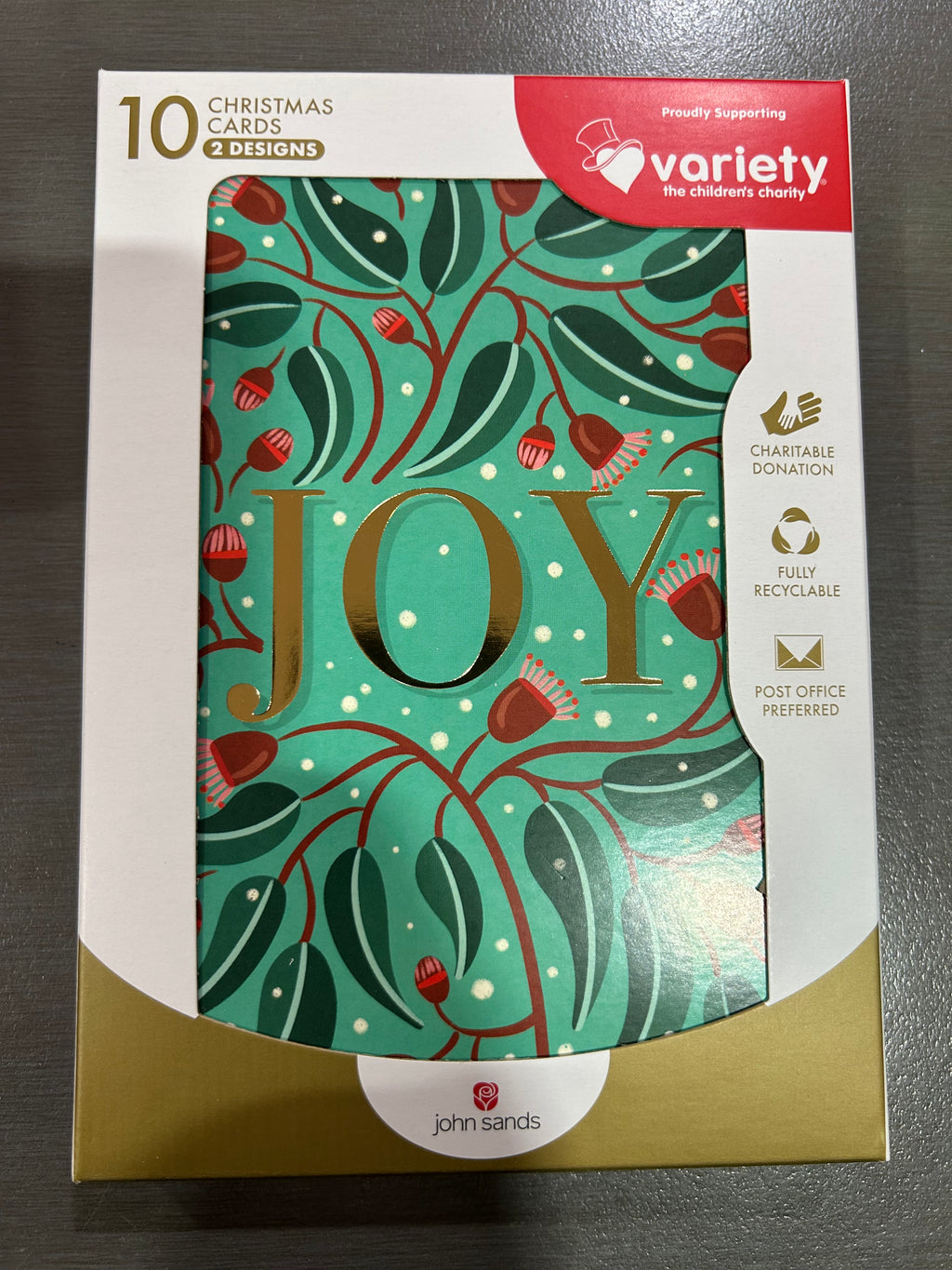 CHRISTMAS BOXED CHARITY CARDS JOY AND PEACE 10 PACK