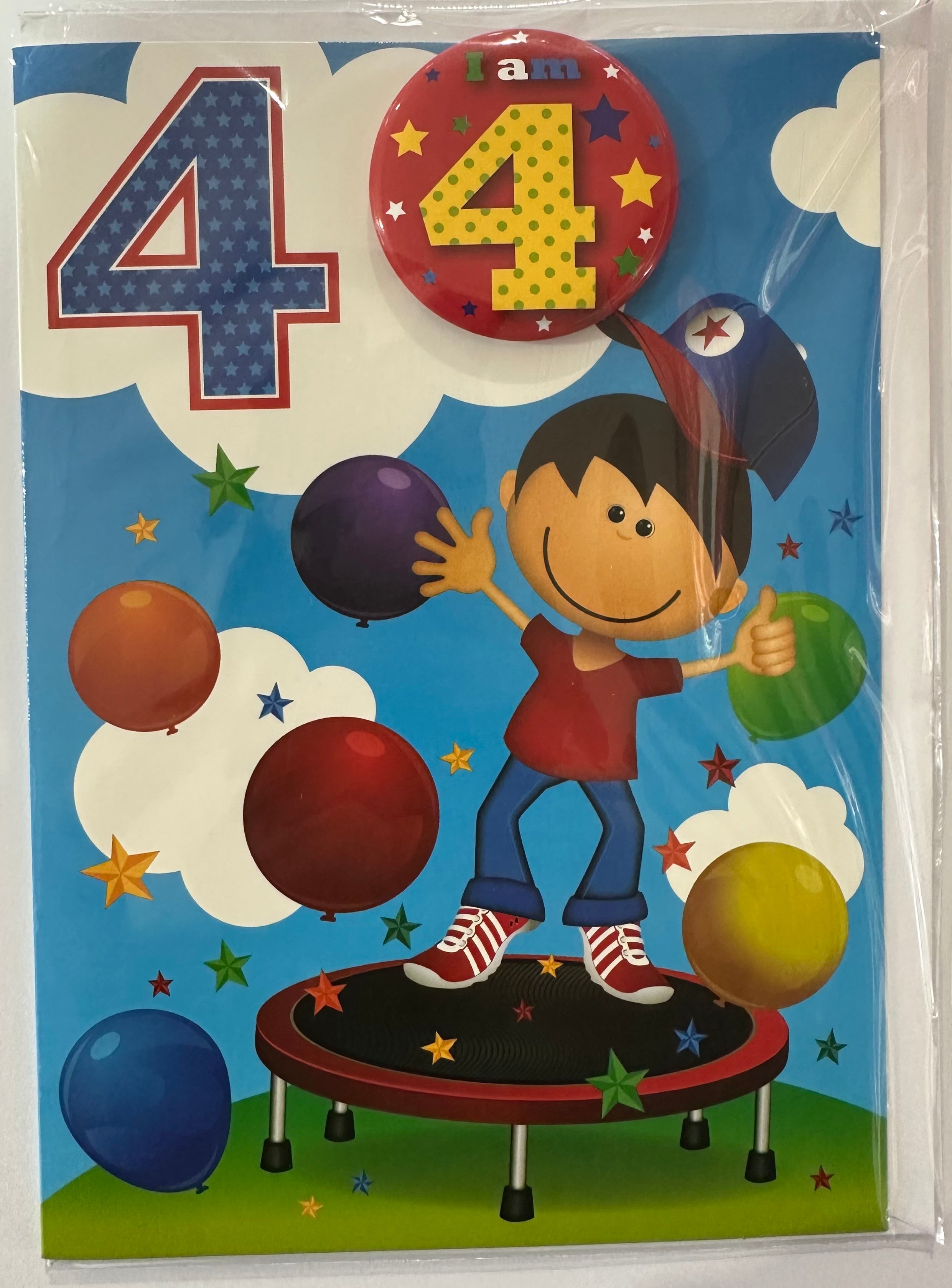 PLANET HAPPY BADGE 4 BOY BIRTHDAY CARD