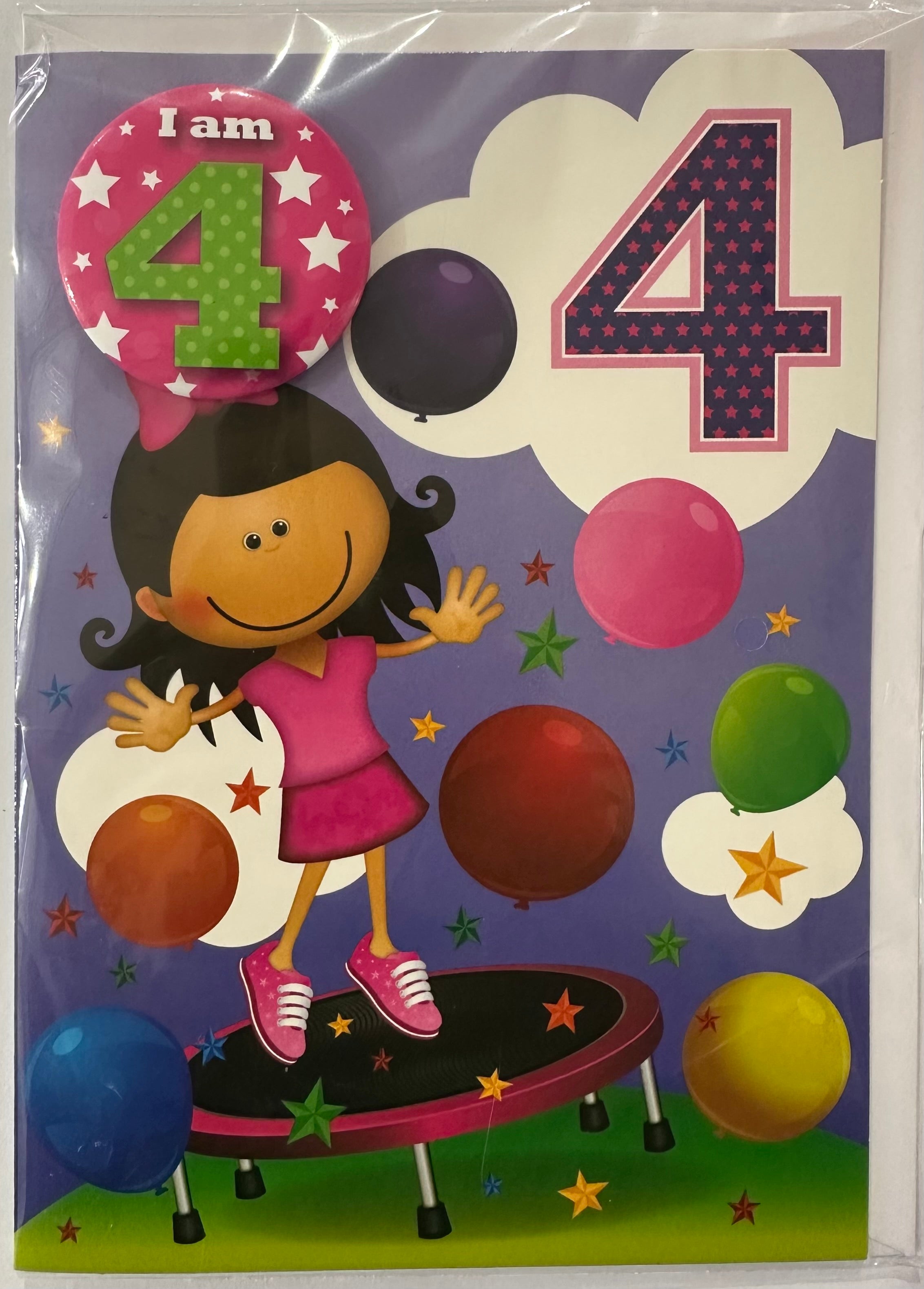 PLANET HAPPY BADGE 4 GIRL BIRTHDAY CARD