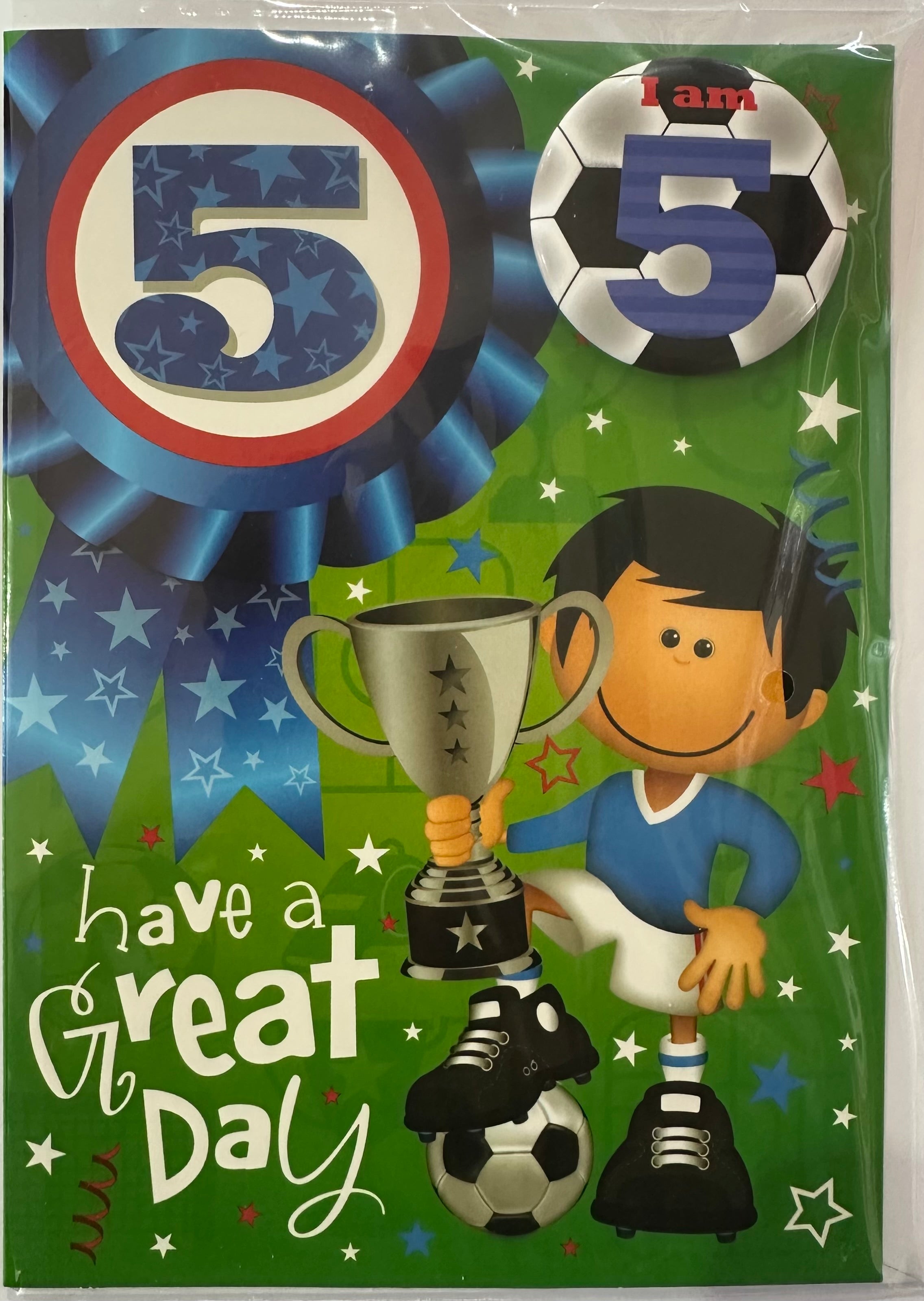 PLANET HAPPY BADGE 5 BOY BIRTHDAY CARD