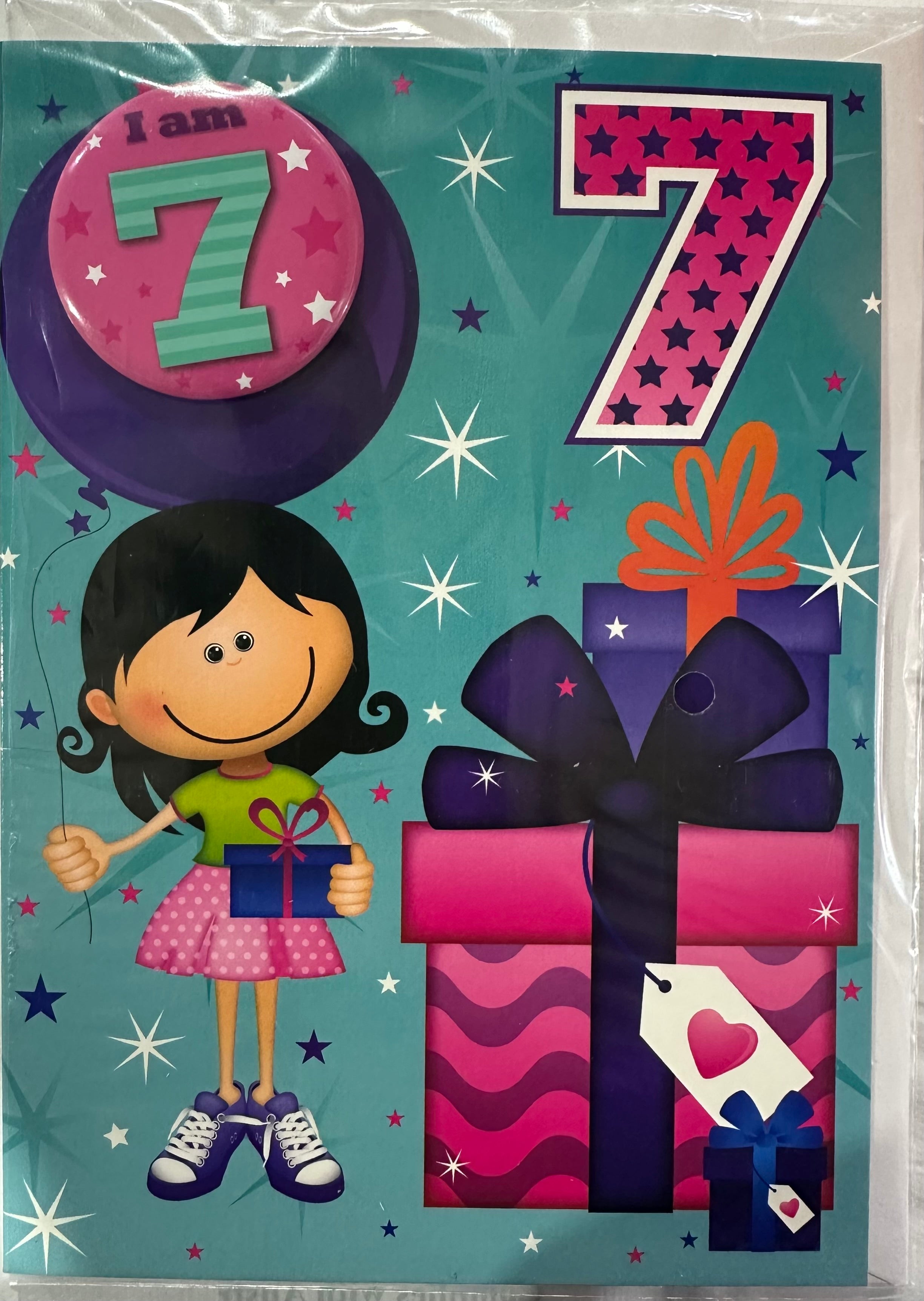 PLANET HAPPY BADGE 7 GIRL BIRTHDAY CARD