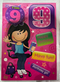 PLANET HAPPY BADGE 9 GIRL BIRTHDAY CARD