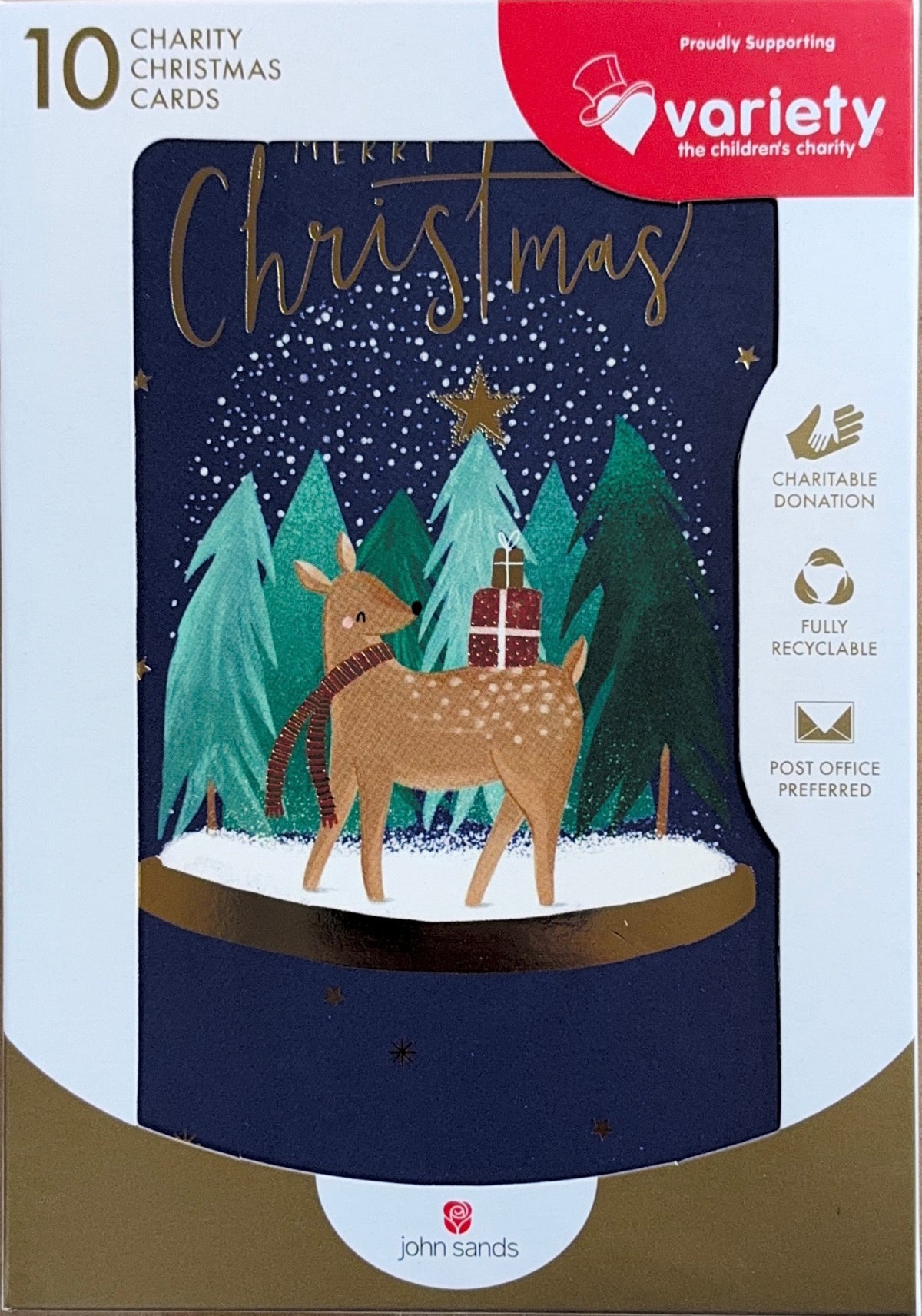 Charity Christmas Boxed Cards/  Snow Globe Deer Forest