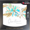 Charity Christmas Boxed Cards/ Gold Foil Teal Poinsettia Variety