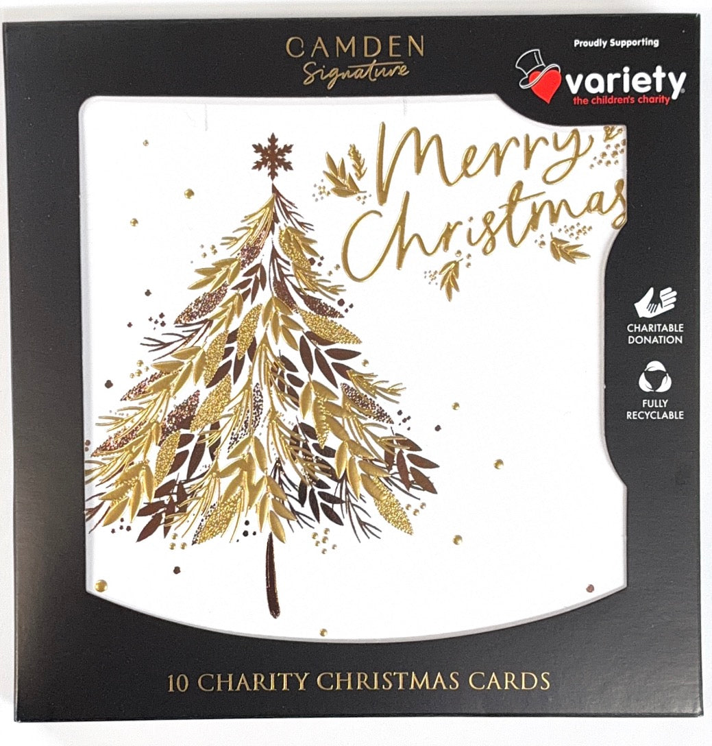 Charity Christmas Boxed Cards/ Gold Foil Botanical Tree Variety