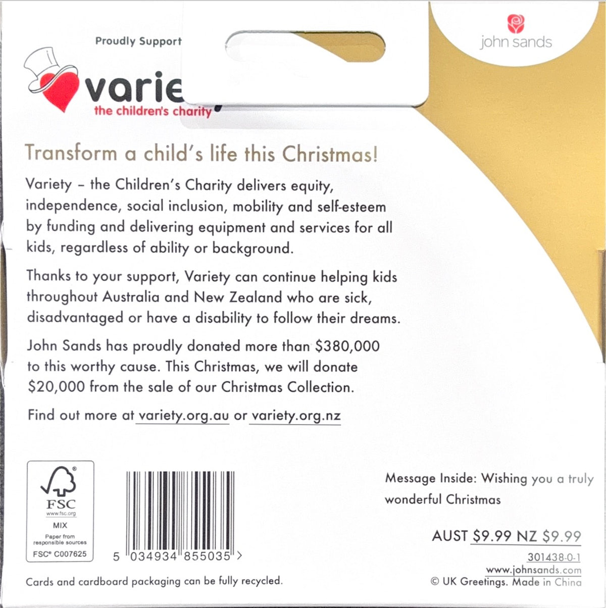 Charity Christmas Boxed Cards/ Gold Cursive Merry Christmas