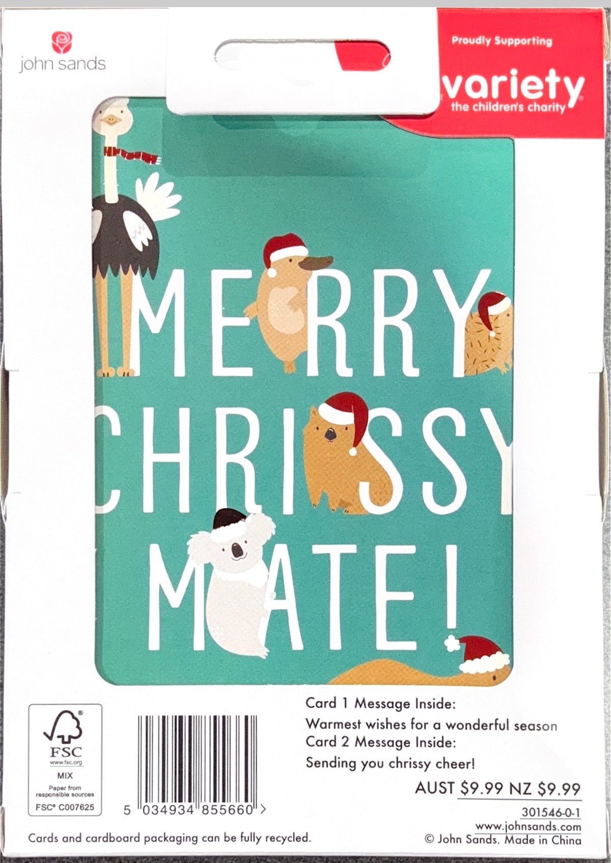 Charity Christmas Boxed Cards/ Australian Animals Platypus