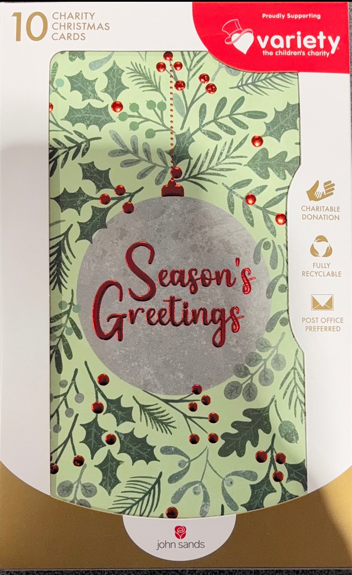 Charity Christmas Boxed Cards/ Season's Greetings Large Silver Bauble