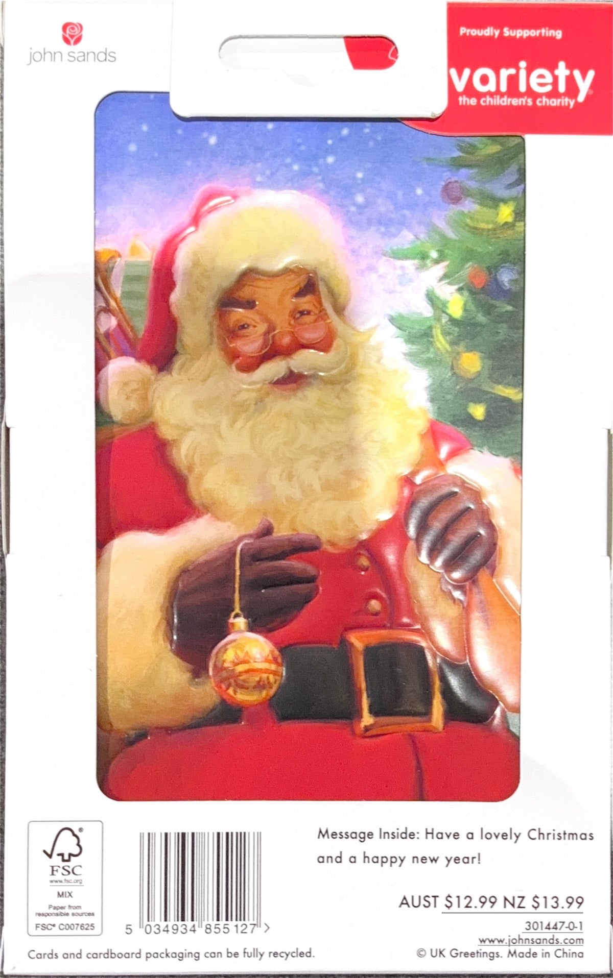 Charity Christmas Boxed Cards/ Traditional Santa &amp; Reindeer Sleigh