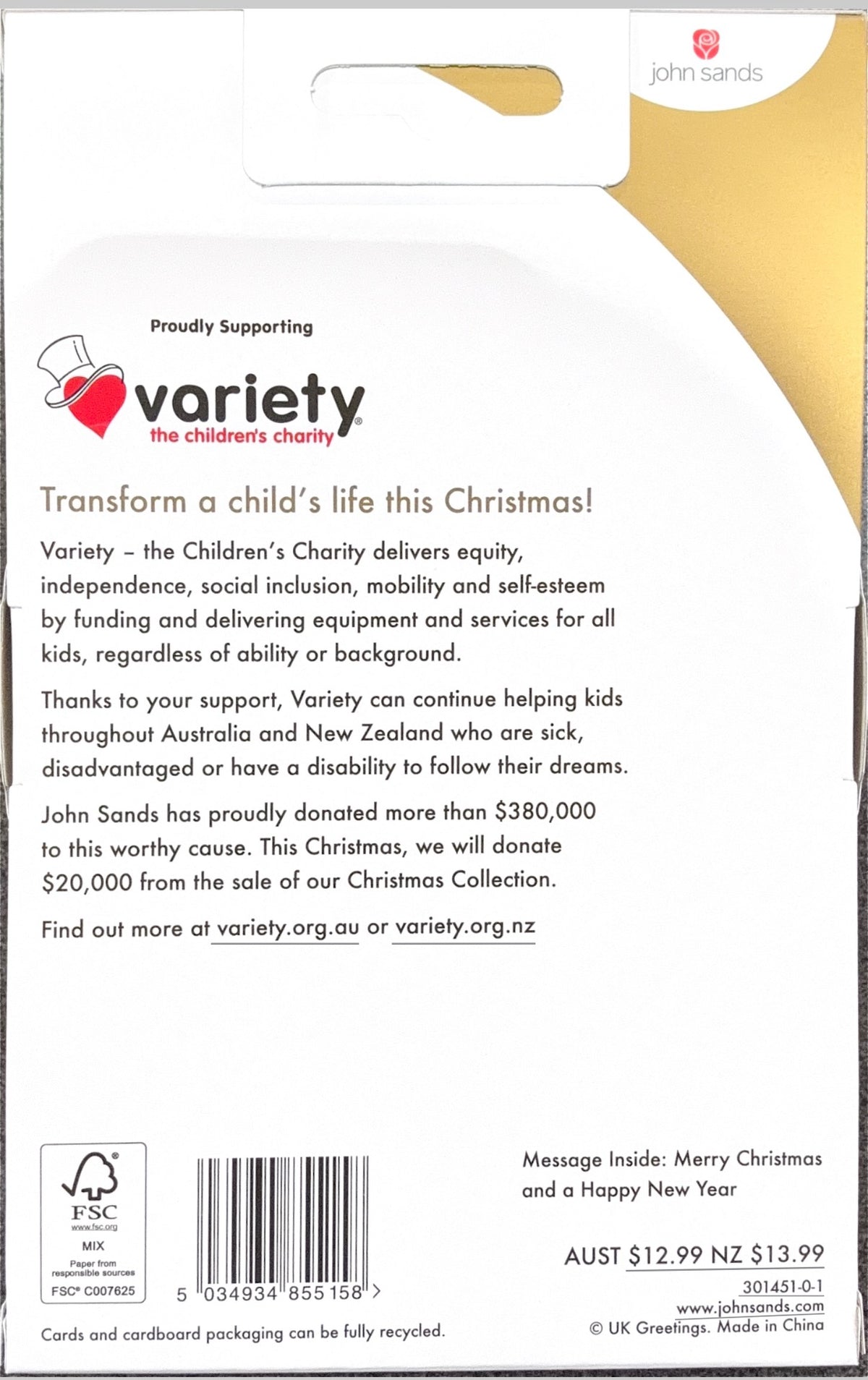 Charity Christmas Boxed Cards/ Jolly Santa Claus Merry Christmas
