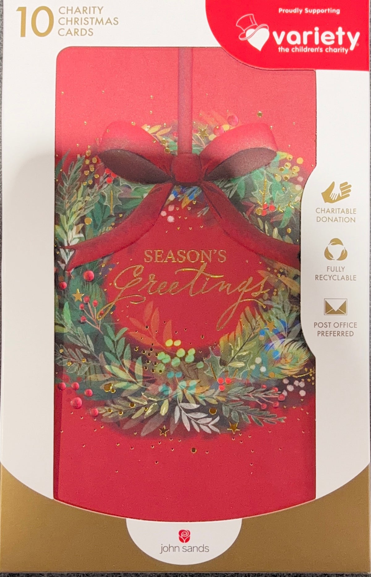 Charity Christmas Boxed Cards/ Season's Greetings Wreath Bauble