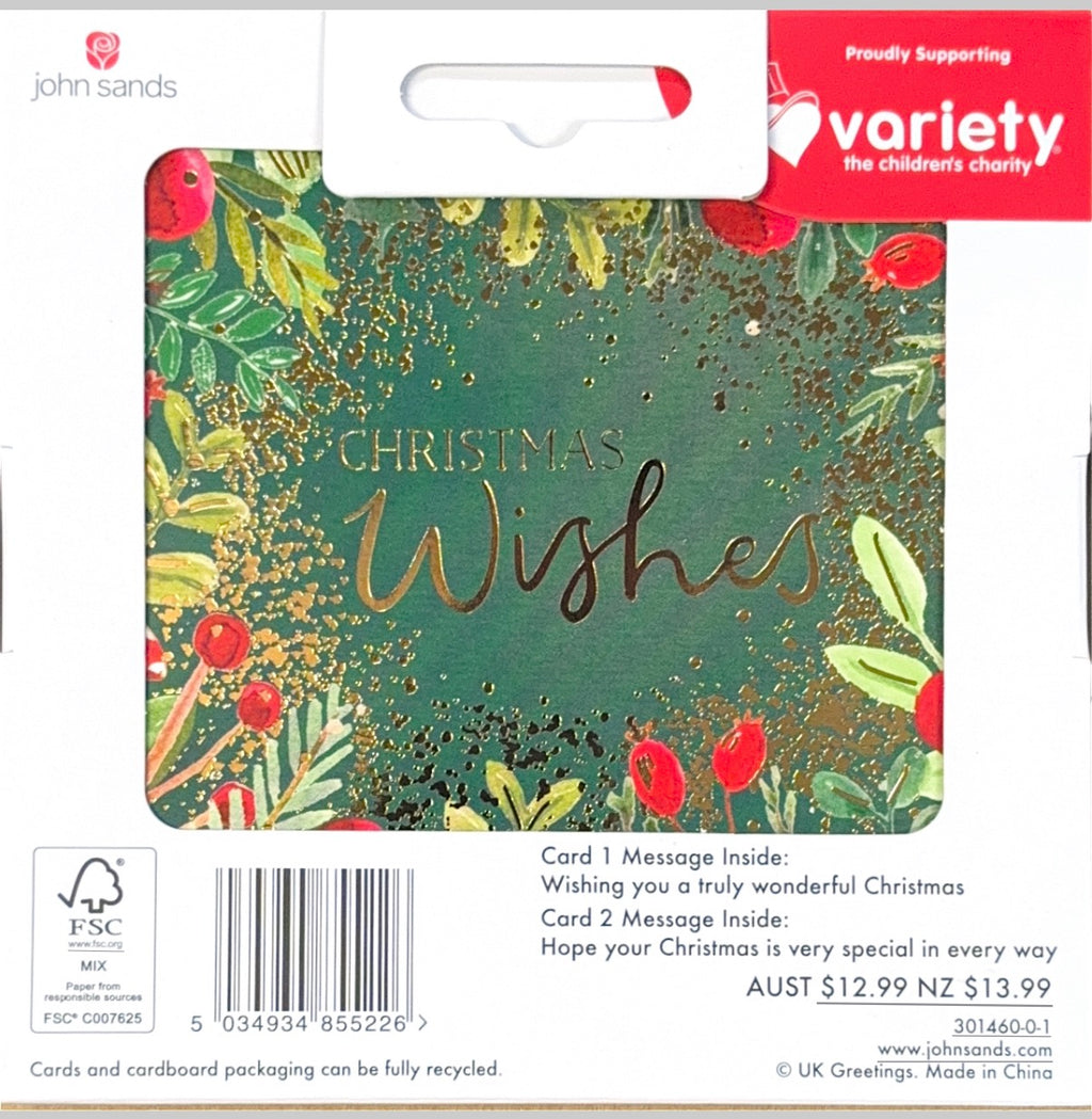 Charity Christmas Boxed Cards/ 2 Designs Merry Christmas Bauble Wishes