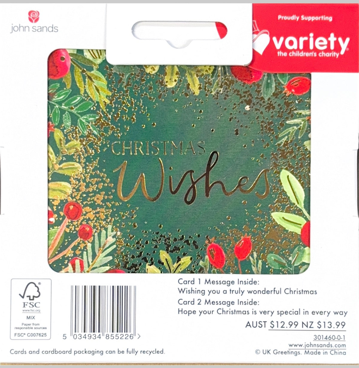 Charity Christmas Boxed Cards/ 2 Designs Merry Christmas Bauble Wishes