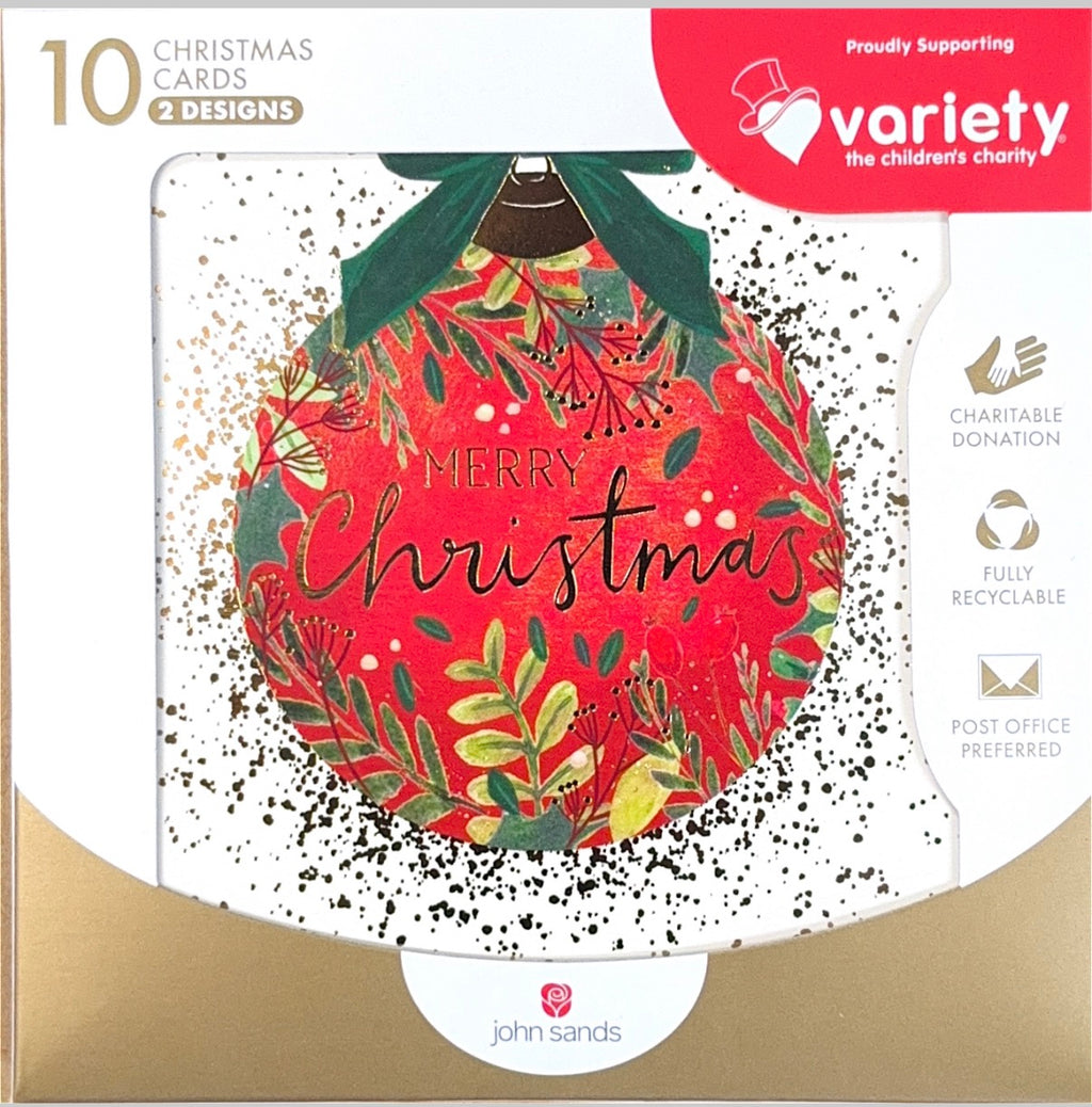 Charity Christmas Boxed Cards/ 2 Designs Merry Christmas Bauble Wishes
