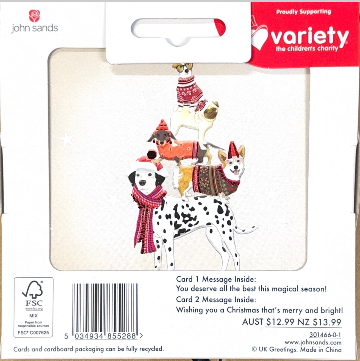 Charity Christmas Boxed Cards/ 2 Designs We Woof You A Merry Christmas Dogs