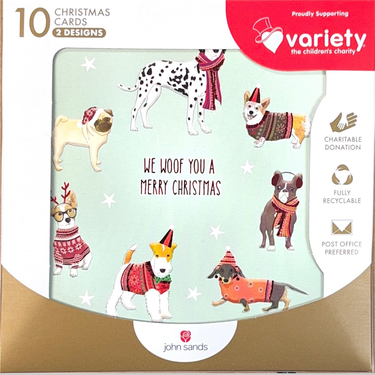 Charity Christmas Boxed Cards/ 2 Designs We Woof You A Merry Christmas Dogs