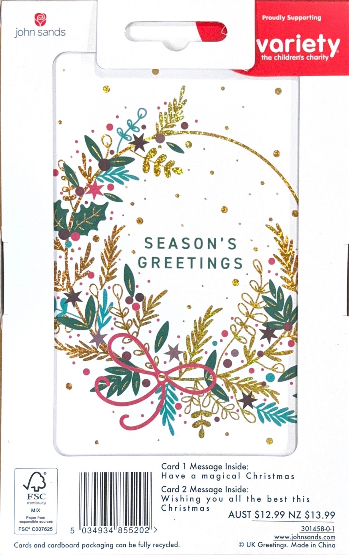Charity Christmas Boxed Cards/ Gold Tree