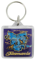 KEYRING SQUARE ACRYLIC MAP OF TASMANIA COBALT