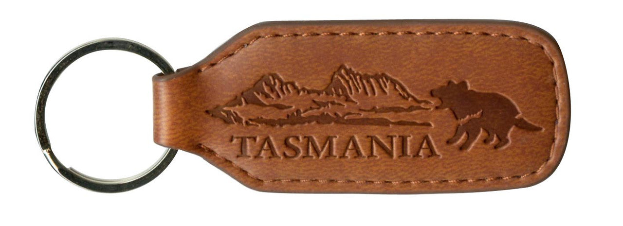 KEYRING LEATHERETTE TASMANIA CRADLE MTN & DEVIL