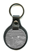 KEYRING PEWTER EMBOSSED TASMANIA SCENE COMPOSITE