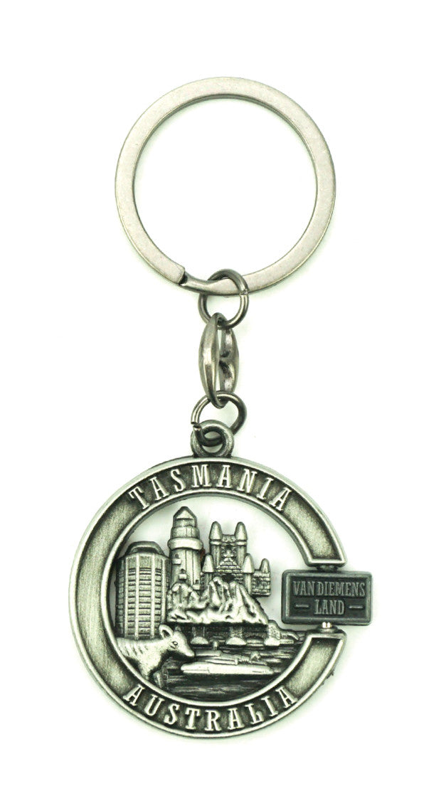 TASMANIA METAL KEYRING WITH SPIN TOWN CUT OUT
