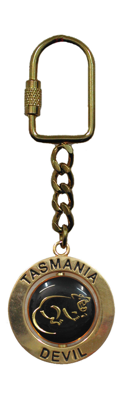 KEYRING SPIN ROUND GOLD LINE DEVIL TASMANIA