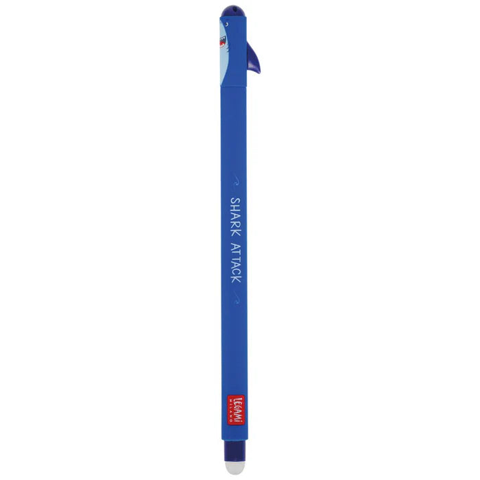 Legami Erasable Gel Pen Ball on the End for Removing Ink Without Consuming the Paper Blue Heat-Sensitive Ink Tip Diameter 0.7 Mm Shark Theme