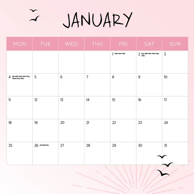 OUR AUST SUNSETS CALENDAR: 2027