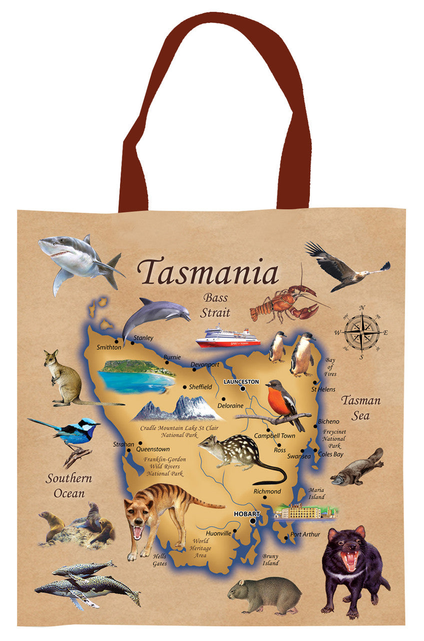 TASMANIA SHOP BAG CALICO DIGITAL PRINT MAP OF TASMANIA