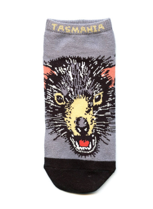 SOCK TASMANIA DEVIL FACE GREY 6-12