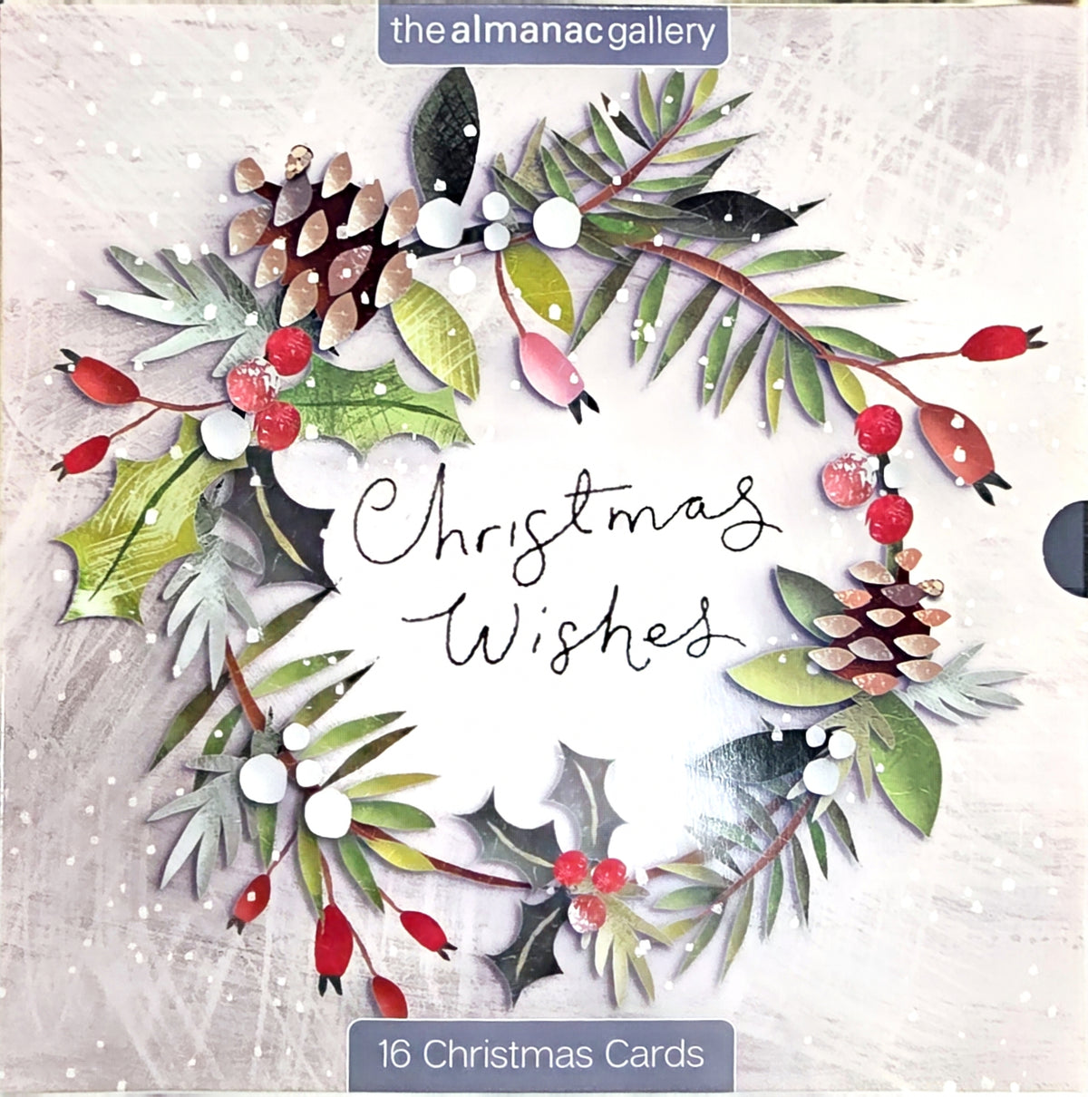 Boxed Card Park of 16 (2 designs)-Wreath & Holly and Pinecones