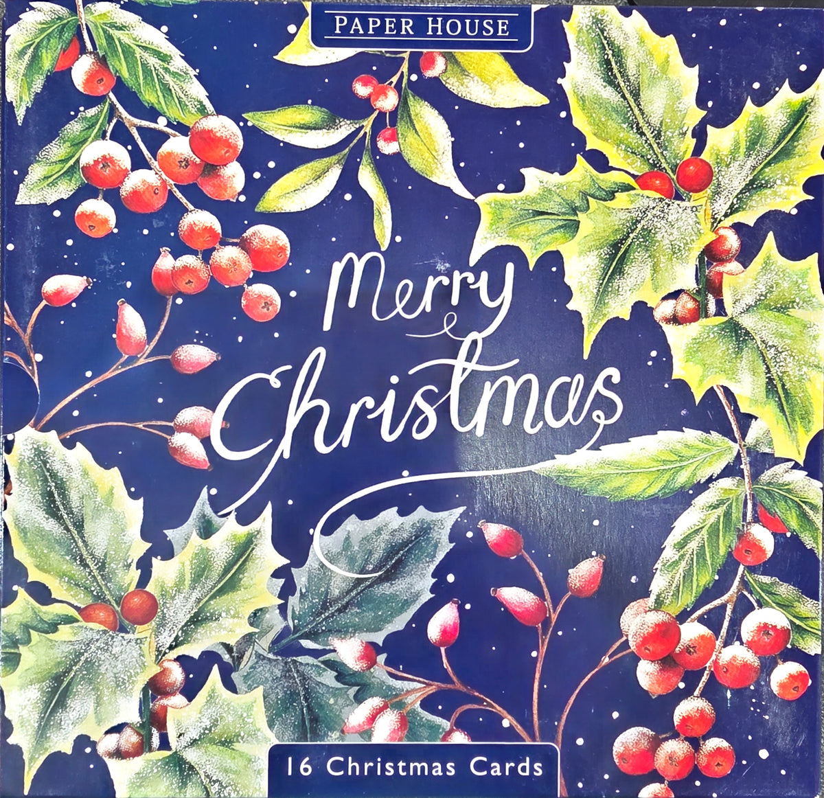 Boxed Card Park of 16 (2 designs)-Christmas Holly Floral